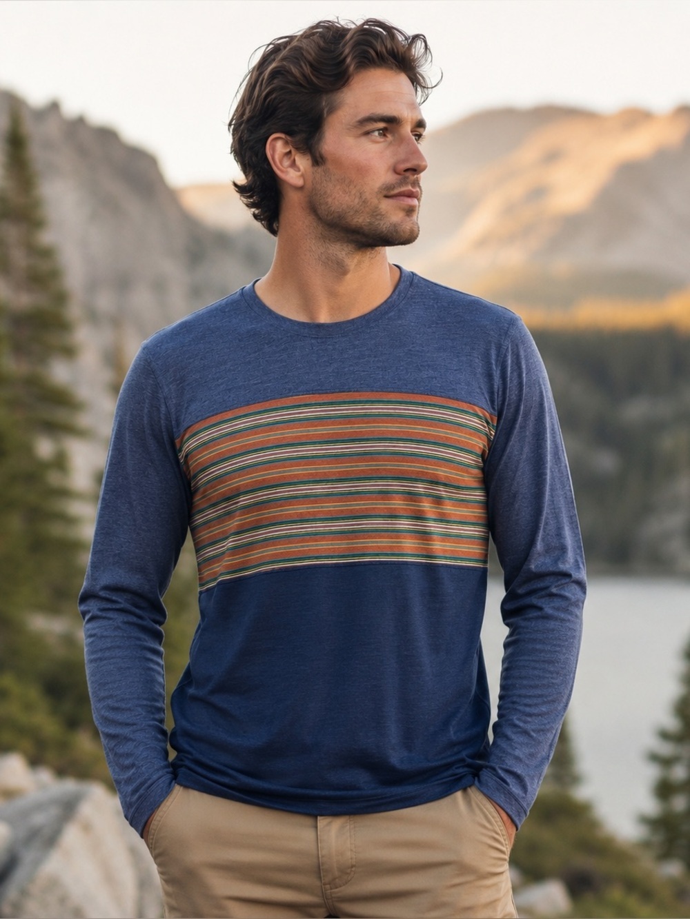 Marmot Men’s Long Sleeve Performance Shirt Blue Striped Outdoor Hiking Sz M